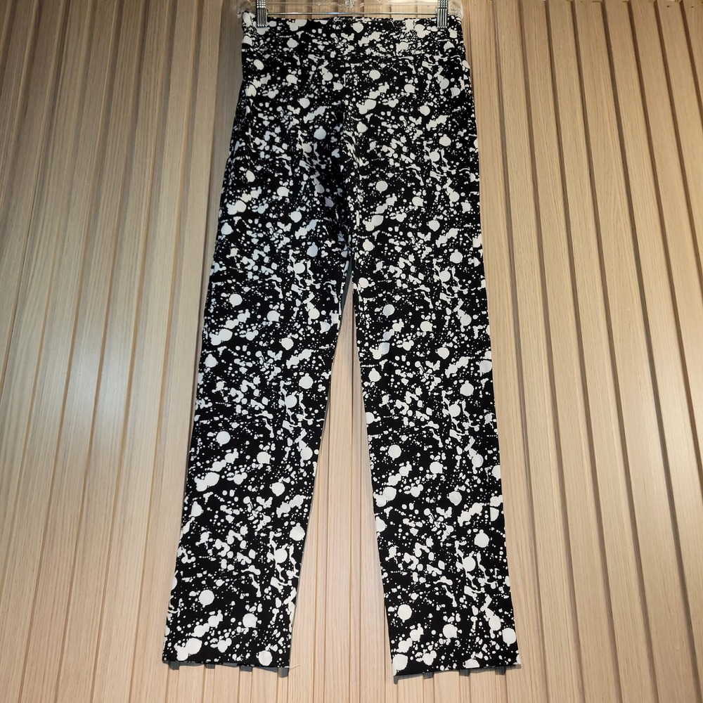 Krazy Larry Pants Womens 4 Black White Splatter Print Excellent Stretch Pull On